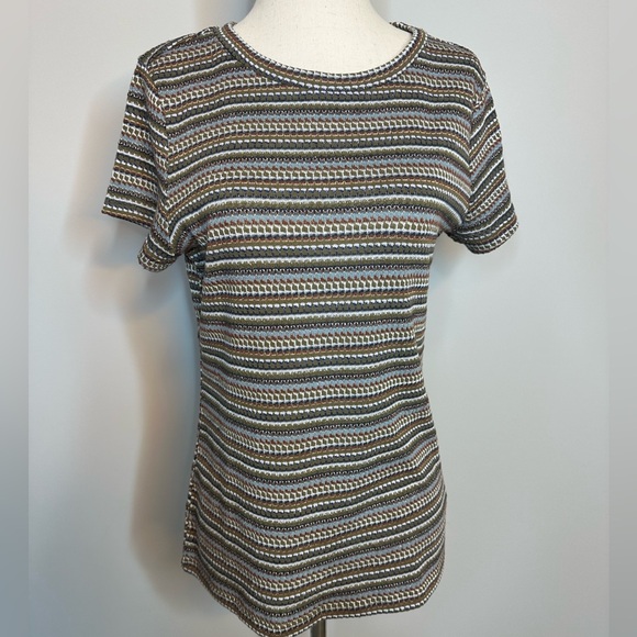 Sz S Bobeau short sleeve top knit warm tones print - Picture 1 of 6